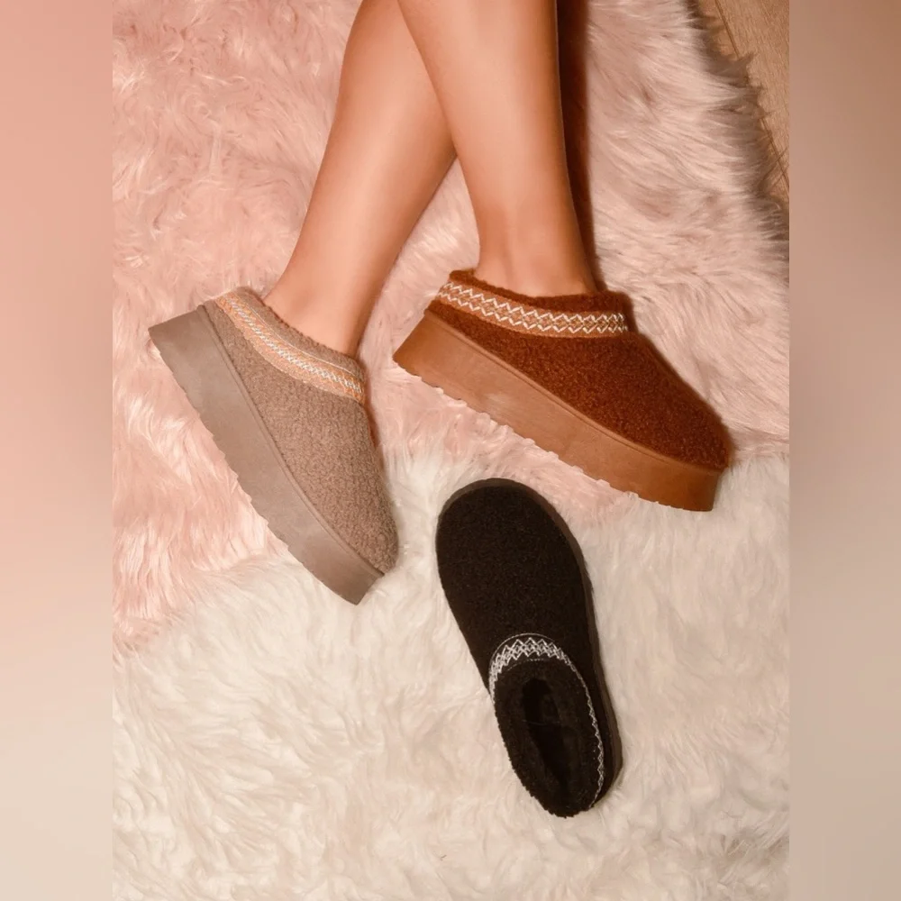 Cozy Sherpa Platform Slip-On for Women - Brown